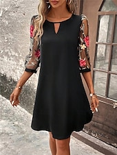 preiswerte Blumenkleider-Damen Minikleid A Linie Kleid Sommerkleid Lässig Täglich Normale Passform Blumen Grafik Dreiviertelarm Rundhalsausschnitt Schwarz Wein Grün Dunkelblau Sommer