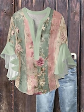 abordables Animaux Tops-Femmes Chemisier Fleuri Élégant Moderne Manche 3/4 Col en V Hauts Réguliers Quotidien Fête A Volants Imprimé Rose Claire Bleu Vert Abricot Été