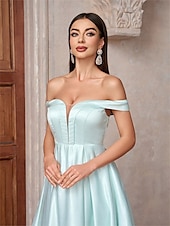 preiswerte GRÜN-A-Linie Abendkleid Elegant Kleid Formell Hochzeit Bodenlang Ärmellos Trägerlos Satin Rückenfrei mit Blumenmuster 2025