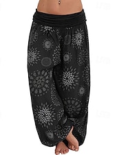 baratos perna larga e cintura alta-Mulheres Calças Calças Harem Calça Palazzo Moda Boho Comprimento total Cintura Média Imprimir Cintura elástica Confortável Micro-Elástica Rua Roupa Diária Para Noite Preto Amarelo Verde Tropa Azul