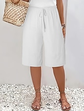 お買い得  ショーツ-女性用 チノパン バミューダショーツ 旅行度假风 ファッション ベーシック 膝丈 ハイウエスト 平織り ポケット 弾性ウエストバンド 快適 ソフト マイクロエラスティック アウトドア ストリート アーミーグリーン 海軍 ブラック ホワイト 夏 春 レギュラー