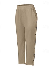 abordables Pantalon uni en coton et lin-Femmes Pantalon en coton et lin Pantacourt Mode Occasionnel Longueur cheville Taille Moyenne Uni Taille Élastique Respirant Confortable Rue Tenue quotidienne Sortir Noir Blanche bleu marine Bleu Ciel