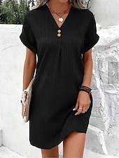 ieftine Rochie simplă-Rochie Mini Femei Rochie Corset Rochie T Shirt Rochie Tee Rochie Shift Rochie Casual Vacanță Daily Regular Fit Grafic Mâneci Scurte Guler în V Negru Roz Vin Albastru Vară