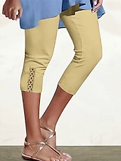 cheap Plain Leggings-Women&#039;s Capri Pants Leggings Fashion Casual Calf-Length Mid Waist Plain Elastic Waist Comfy Breathability Stretchy Vacation Street Daily Wear Light Yellow Wine Dark Brown Black Spring Fall Regular Fit