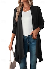 abordables Cardigans et vêtements d&#039;extérieur-Femmes Pull Cardigan Vacances Mode Quotidien Couleur Unie Côtelé Ouvert devant Tricoté manche longue Hauts Longs Tricoter Fête Sortir Week-end Noir Blanche Automne Hiver