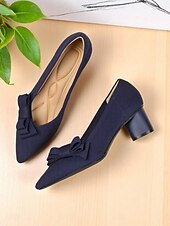preiswerte Block Heels-Grüne Strick-Blockabsätze mit Schleife für Damen – atmungsaktives Flyknit-Gewebe, leichte und bequeme Mittelabsätze für den Weg zur Arbeit, das Büro und den Alltag