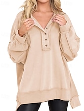 preiswerte Texturierte Kapuzenpullover &amp; Sweatshirts-Damen Bluse Einfach Modern Lässig Langarm Rundhalsausschnitt Normale Oberteile Täglich Ferien Ausgehen Knöpfe Schwarz Weiß Rosa Wein Blau Herbst