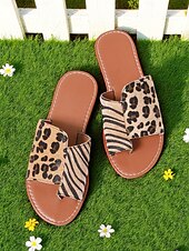 preiswerte Lässige Sandalen-Damen-Sandalen mit Animalprint und Zebra- und Leoparden-Patch-Design für Sommerpicknicks, den Garten und den Urlaub im Resort