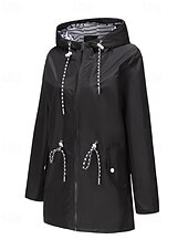 cheap Active Jacket-Women&#039;s Trench Coat Warm Comfortable Zipper Pocket Fashion Outdoor Plain Holiday Going out Zipper Regular Hooded Regular Fit Long Sleeve Outerwear Black Red Green Fall Winter