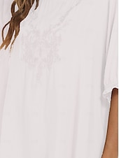 preiswerte Damen Einfache Oberteile-Damen Hemd Einfarbig Blumen Lässig Boho Dreiviertelarm Ellbogenärmel Rundhalsausschnitt Normale Oberteile Täglich Ausgehen Rüsche Bestickt Schwarz Weiß Rote Khaki Sommer