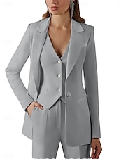 cheap Mom&#039;s Pant Suits-Pantsuit 3 Piece Pantsuit Mother of the Bride Vintage Simple Minimalist Lapel Floor Length Stretch Fabric Long Sleeve with Buttons