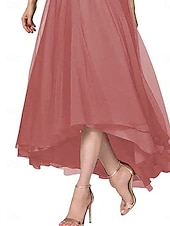 levne Délka podlahy-A-line šaty pro matku nevěsty elegantní V výstřih asymetrický chiffon krátký rukáv s jednobarevným provedením