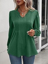 abordables Hauts Unis pour Femmes-Femmes Chemisier Couleur Unie Élégant Occasionnel manche longue Col en V Hauts Réguliers Quotidien Froncé Noir Rose Claire Fuchsia Vert Été Printemps