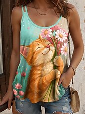 ieftine Top de tip tank cu animale-Pentru femei Camisole Tank Top Grafic Animal Stilat Casual Fără manșon Scoateți gâtul Topuri obișnuite Zilnic Concediu Imprimeu Verde salvie Albastru piscină Portocaliu Trifoi Vară Primăvară