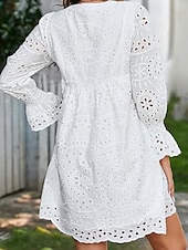 abordables Robes en dentelle blanche-Femmes Mini Robe Robe Décontractée robe ajourée Classique Moderne Quotidien Fête Sortir Coupe régulière Uni manche longue Col en V Noir Blanche Rose Claire Été