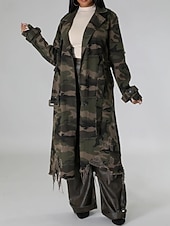preiswerte Trenchcoats-Damen Trenchcoat Bequem Knöpfe Tasche Modern Streetstyle Tarnung Outdoor Ausgehen Einreihig Lang Umlegekragen Normale Passform Langarm Oberbekleidung Hellgrün Dunkelgrün Herbst Winter