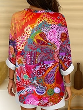 abordables Hauts d&#039;Art et de Design pour Femmes-Femmes Chemisier Graphique Abstrait Élégant Joli manche longue Col en V Hauts Réguliers Quotidien Fête Imprimé Jaune Rouge Bleu Violet Vert Été Printemps