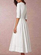 economico Abiti bianchi-Abiti da Matrimonio Semplici in Spiaggia A-Line Collo a V Senza Maniche Strascico Corto Satin Abiti da Sposa con Pieghe per impressionare 2025