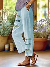 preiswerte Gerade geschnittene Hose-Damen Chinos Urlaub Vintage Ethno-Stil Knöchellang Hohe Taille Grafik Tiermotiv Tasche Atmungsaktiv Weich Außenbereich Mikroelastisch Formell Outdoor Urlaub Schwarz Weiß Blau aschgrau Sommer Frühling