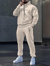 baratos Conjunto de Moletom 3D Masculino-Homens Gráfico 2pcs Conjuntos de moletom 3D Moletom Moletom com capuz Manga Longa Calças compridas Com Capuz Casual Diário Roupa Esportiva Impressão 3D Primavera Outono Inverno Marron