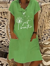 ieftine Rochii Boho-Pentru femei Rochii Midi Rochie de in Rochie casual Rochie Boho Rochie imprimata Elegant Modă Clasic Mâneci Bufante Vacanță Concediu Rochie de toamna Fit regulat Păpădie Manșon scurt În V Galben