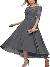preiswerte Bodenlänge-A-Linie Brautmutterkleid Elegant Rundhalsausschnitt Knöchellänge Spitze Halbarm mit Einfarbig 2025