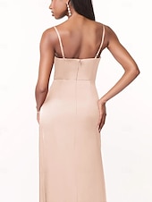 cheap Bridesmaid Dresses-A-Line Bridesmaid Dress V Neck / Spaghetti Strap Sleeveless Elegant Floor Length Charmeuse with Split Front / Ruching