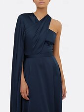 baratos Vestidos de Noite-Vestido de Festa Longo A-Line Elegante Vestido Formal Casamento Sem Mangas Ombro Único Capas Satin Stretch com Pregas