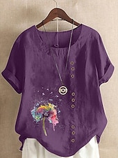 ieftine Cămăși-Pentru femei Bluză Floral Grafic Stilat Casual Manșon scurt Stil Nautic Topuri obișnuite Zilnic Ieșire Nasturi Imprimeu Alb Roz Îmbujorat Mov Maro Trifoi Vară Primăvară