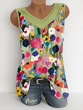 abordables Débardeur Floral-Femmes Débardeur caraco Fleuri Graphique ancien Élégant Occasionnel Sans manches Col en V Hauts Longs Quotidien Imprimé Vert herbe Bleu Poudré Violet Vert Été Printemps
