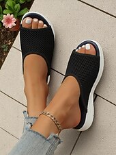 abordables Sandalias deslizantes-Sandalias de malla tejida de colores para mujer: sandalias ligeras con punta abierta y comodidad aireada, perfectas para recados en la ciudad, paseos por la playa y relajación en el patio.