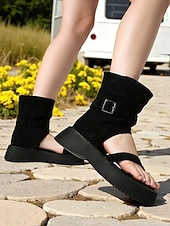 abordables Sandales de Vacances-Sandales gladiateur beiges à bride cheville pour femme avec bride à boucle et semelle plateforme noire – Chaussures de voyage décontractées pour l&#039;été, le camping et les aventures en plein air