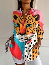 voordelige Dieren Toppen-Dames Overhemd Grafisch dier Dagelijks Stijlvol Casual Lange mouw Overhemdkraag Normale tops Dagelijks Feestdagen Knop Afdrukken Blozend Roze blauw Groen Khaki Lente Herfst