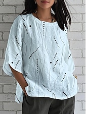 cheap Stripe&amp;Geometric Tops-Women&#039;s Blouse Graphic Striped Bohemia Daily Stylish 3/4 Length Sleeve Crew Neck Regular Tops Daily Holiday Print White Pink Sky Blue Summer Spring