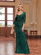 cheap BLUE-Mermaid / Trumpet Quinceanera Dresses Elegant Dress Formal Wedding Floor Length Long Sleeve Sweetheart Sequined with Sequin