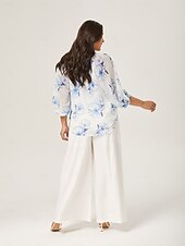economico Pantaloni-pantaloni a gamba larga in lino traspirante bianco sporco