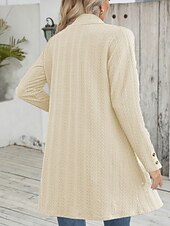 cheap Coats &amp; Trench Coats-Women&#039;s Casual Jacket Breathable Comfortable Buttons Casual Plain Vacation Street Casual Daily Wear Single Breasted Regular Collarless Regular Fit Long Sleeve Outerwear Black Apricot Gray Fall Winter