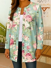 abordables Vestes-Femmes Blazer Confortable Respirant Imprimé Élégant ancien Mode Fleuri Travail Occasionnel Ouvert devant Court Col Rabattu Coupe régulière manche longue Vêtements d&#039;extérieur Jaune Rouge Vert Automne