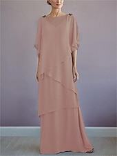 voordelige Vloerlengte-ts strand bruiloft a-lijn moeder van de bruid jurk formele bruiloft gast elegante bateau hals vloer lengte chiffon halve mouw met ruches drapering laag 2025