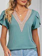 ieftine tricou simplu-Pentru femei Tricou Simplu Modă Stilat Clasic Manșon scurt În V Topuri obișnuite Zilnic Sfârșit de săptămână Peteci Verde Deschis Albastru piscină Trifoi Gri Vară Primăvară