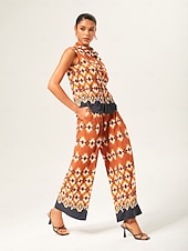 economico Pantaloni-Per donna Femminile Culotte Gamba Larga Lunghezza intera Elegante Bohemien Vacanza Casuale Arancione Estate XS S M