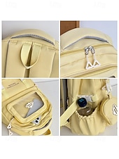 tanie Plecaki dla dzieci i nastolatków-dziewczęcy plecak szkolny w kolorze makaroników - wodoodporny, o dużej pojemności, z ozdobnymi szpilkami, brelokiem w kształcie pluszowego misia i wieloma kieszeniami, odpowiedni dla nastoletnich uczennic i do codziennego użytku na uczelni