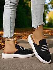cheap Women&#039;s Clogs &amp; Mules-Women&#039;s Beige Flyknit Slip-On Mules– Lightweight Breathable Walking Shoes for Park Strolls, Travel &amp; Autumn Errands