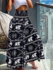billiga breda ben och hög midja-Dam Brett skaft Byxor Ledigt Boho Fullängd Hög midja Slät Ficka Elastisk dragsko-design Högt snitt Mateial som andas Mjuk Microelastisk Semester Gata Dagliga kläder Svart Rubinrött Marinblå Blå