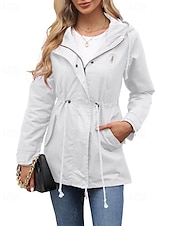abordables Manteaux &amp; trenchs-Femmes Trench Chaud Confortable Fermeture éclair Avec Poches Mode Extérieur Uni Sortir Week-end Fermeture éclair Régulier À capuche Coupe régulière manche longue Vêtements d&#039;extérieur Noir Blanche