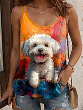 ieftine Top de tip tank cu animale-Pentru femei Camisole Tank Top Grafic Animal Stilat Casual Fără manșon Scoateți gâtul Topuri obișnuite Zilnic Concediu Imprimeu Verde salvie Albastru piscină Portocaliu Trifoi Vară Primăvară