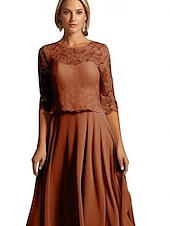 preiswerte Bodenlänge-A-Linie Brautmutterkleid Elegant Einfach Rundhalsausschnitt Knöchellänge Polyester Halbarm mit Falten Einfarbig 2025