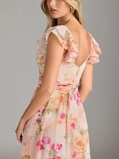 baratos Vestidos para Madrinhas-Vestido de Madrinha em A Decote V Sem Mangas Elegante Comprimento do Tornozelo Chiffon com Pregas  Rendas  Pregas