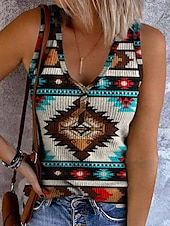 levne Boho tílko-Dámské Tílko do košilky Grafika Geometrický Vinobraní stylové Západní Bez rukávů Bez rukávů Do V Crop Tops Denní Tisk Rubínově červená Vodní modrá Hnědá Léto Jaro