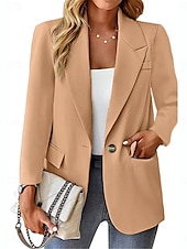 billige Blazere og dresser-Dame Blazer Pustende Bekvem Knapper Lomme Fritid عادي Kontor Gate Avslappet Dagligdagstøy Enkeltkneppet Normal Aftæpning Normal Langermet Yttertøy Svart Hvit Rød Sommer